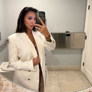 Elegant Cream FRAME Shawl Collar Double Breasted Jacket/ Blazer😍